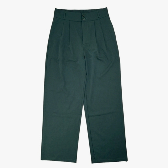 Halara High Waisted Two Button ShirredStraight Leg Pants Dark Green Size Medium - Picture 12 of 16